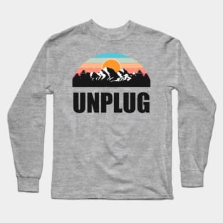 UNPLUG Colorful Mountain Sunset Scratched Rough Design With Snow on the mountain peaks Long Sleeve T-Shirt